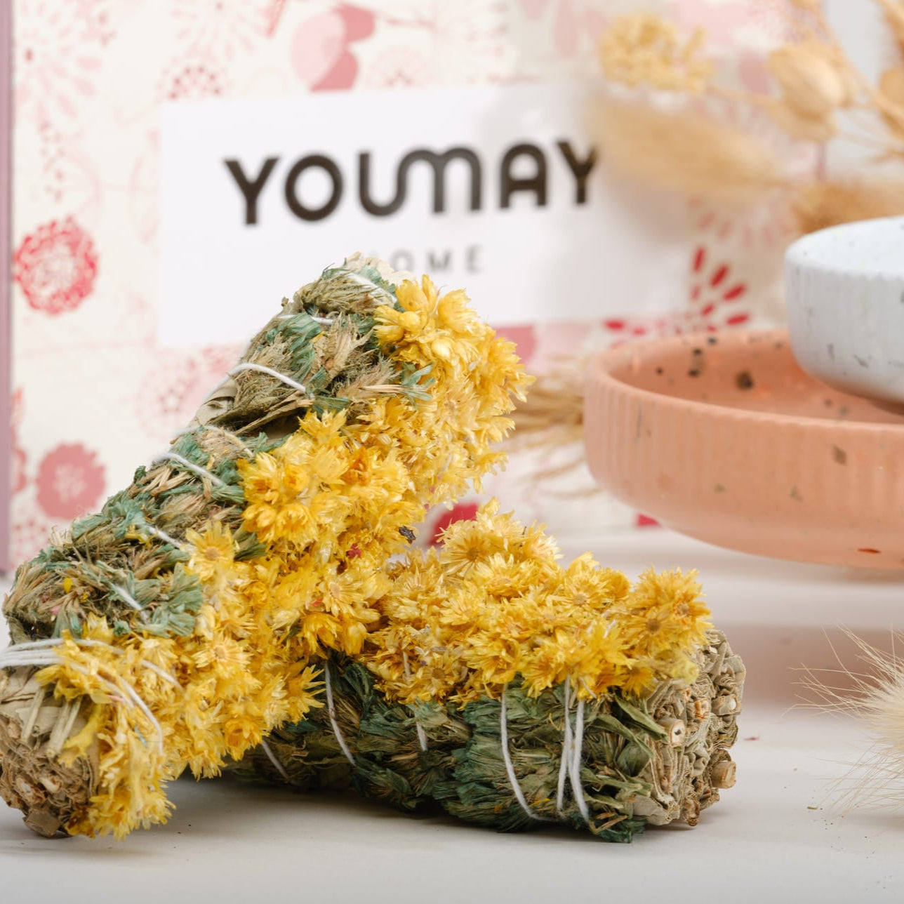 Fascio di Salvia Bianca con Sinuata Turchese e Gialla- Armonia & Compassione