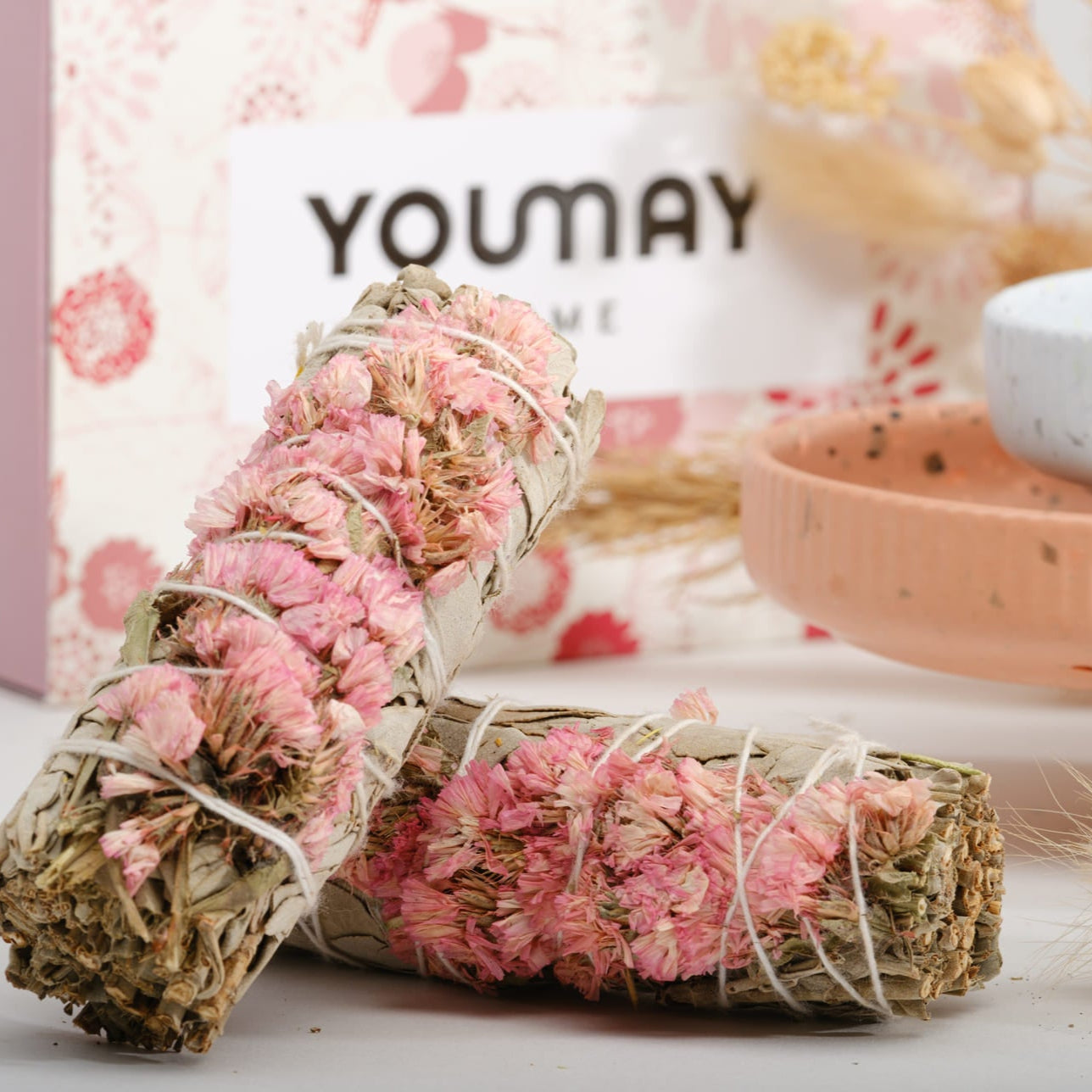 Fascio di Salvia Bianca con Sinuata Rosa- Intuizione e Dolcezza